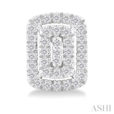 1/5 ctw Double Halo Emerald Shape Petite Round Cut Diamond Fashion Stud Earring in 10K White Gold